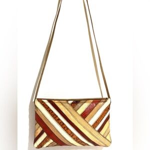 Vintage snakeskin leather Multicolor Striped / shoulder Crossbody Bag
